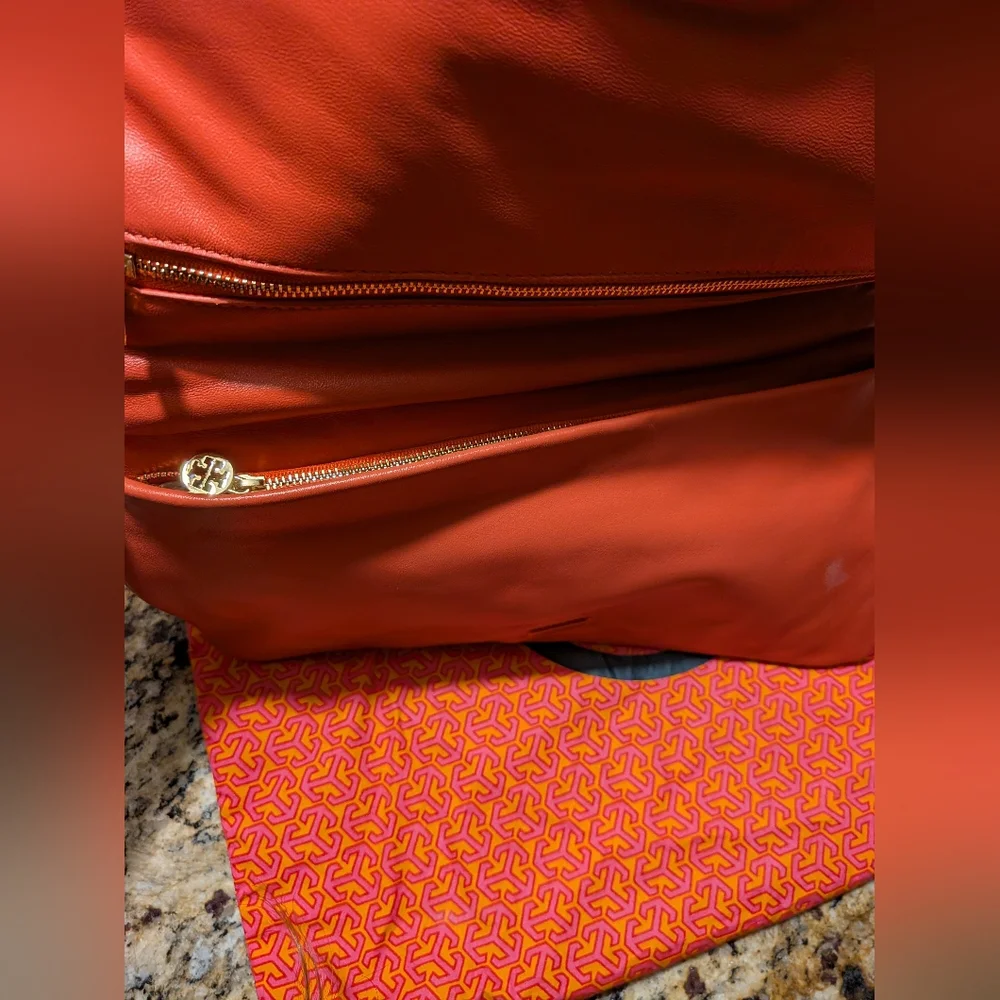 Tory Burch Pink Coral Purse Clutch with Gold Accents - Picture 6 of 16